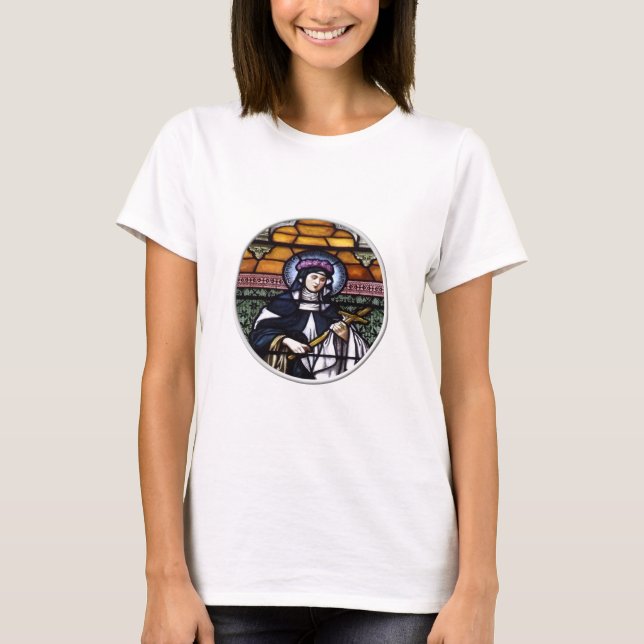 St. Rose Lima - Beten Sie für unser farbiges Glasf T-Shirt (Vorderseite)