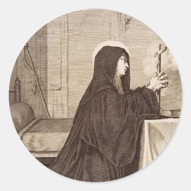 St. Scholastica Gönnerin der Schule Runder Aufkleber (Vorderseite)