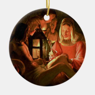 St. Sebastian geneigt von der heiligen Frau (Öl Keramik Ornament