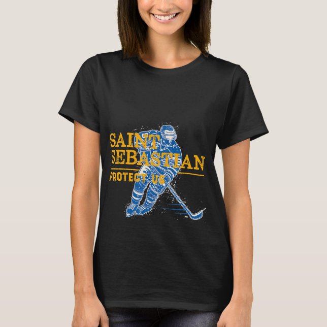 St. Sebastian Hockey Patron Heilige Sportlerin T-Shirt (Vorderseite)