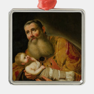 St. Simeon, das den Säugling Christus darstellt Ornament Aus Metall
