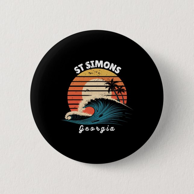 St Simons Beach Georgia Frauen Männer Surfboarding Button (Vorderseite)