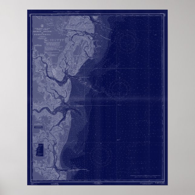 St Simons Georgia Karte Schöne Karte Blaue Kunst Poster (Vorne)