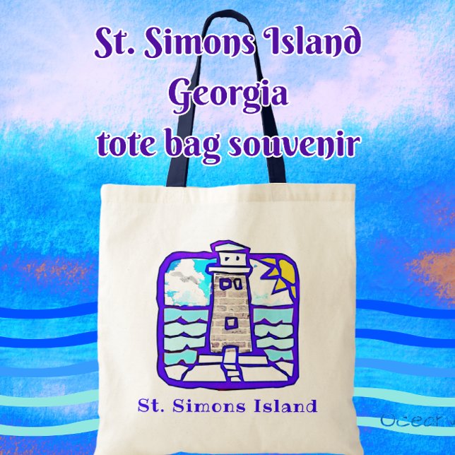 St Simons Island GA Leuchtturm und Ozeanwellen Tragetasche (Check out the different styles of bags available. You can transfer this design to other products too)