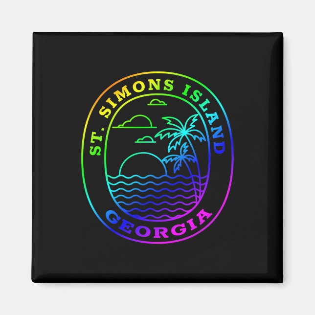 St. Simons Island Georgia Rainbow Palm Tree Beach Magnet (Vorne)