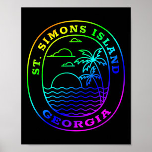 St. Simons Island Georgia Rainbow Palm Tree Beach Poster