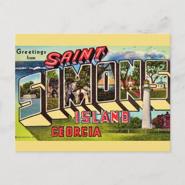 St Simons Island Retro Postkarte (Vorderseite)