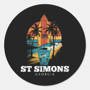 St Simons Strand Georgia Surfbrett Surfen Retro Runder Aufkleber