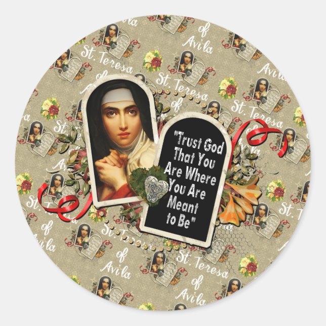 St Teresa de Avila Katholic Saint Therese Runder Aufkleber (Vorderseite)