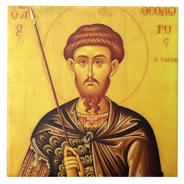 St. Theodore Tiron-Orthodoxe Ikone Fliese (Vorderseite)