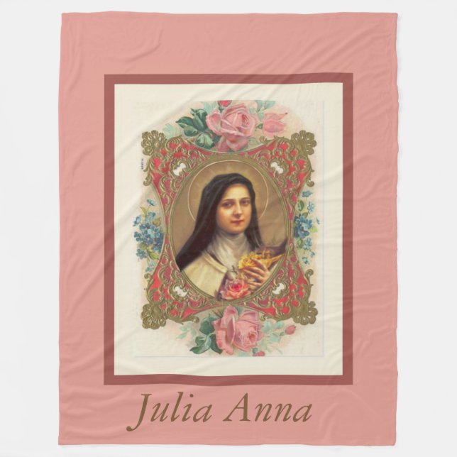 St. Therese das kleine Blumen-Rosa-Rosen-Kruzifix Fleecedecke (Vorderseite)