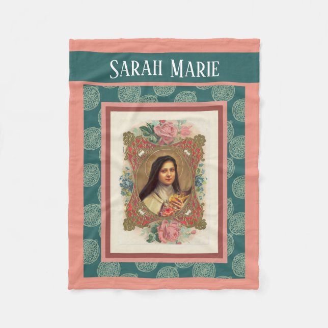 St. Therese das kleine Blumen-Rosa-Rosen-Kruzifix Fleecedecke (Vorderseite)