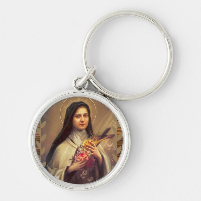 St. Therese das kleine Blumen-Rosa-Rosen-Kruzifix Schlüsselanhänger (Vorne)