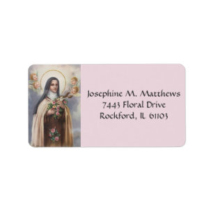 St. Therese das kleine Blumen-Rosen-Kruzifix Adressaufkleber