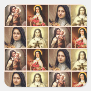 St. Therese das kleine Blumen-Rosen-Kruzifix Colla Quadratischer Aufkleber