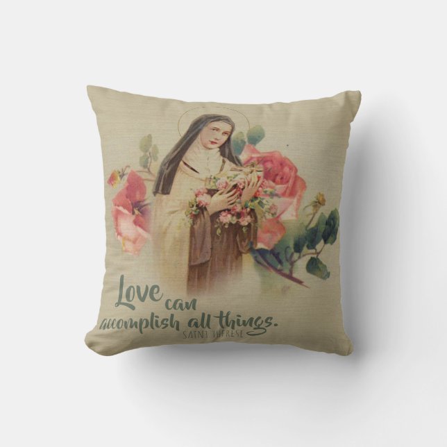 St. Therese das kleine Blumen-Rosen-Kruzifix Kissen (Vorderseite)