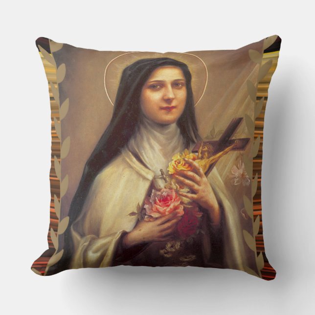 St. Therese das kleine Blumen-Rosen-Kruzifix Kissen (Vorderseite)