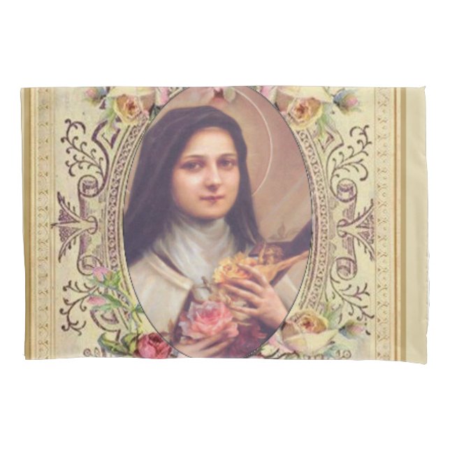 St. Therese das kleine Blumen-Rosen-Kruzifix Kissenbezug (Vorderseite)