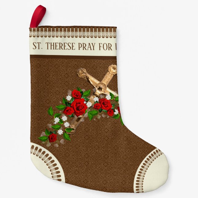 St. Therese das kleine Blumen-Rosen-Kruzifix Kleiner Weihnachtsstrumpf (Vorderseite)