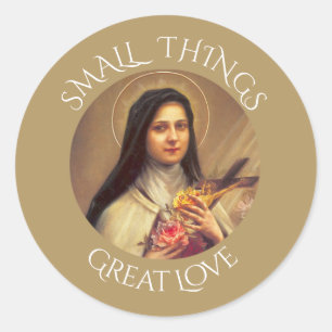 St. Therese das kleine Blumen-Rosen-Kruzifix Runder Aufkleber