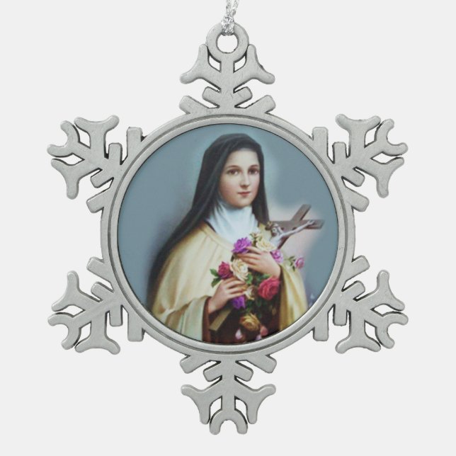 St. Therese des Kindes Jesus wenig Blume Schneeflocken Zinn-Ornament (Vorderseite)