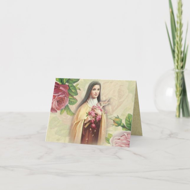 St. Therese die kleine Blume mit rosa Rosen Karte (Vorderseite)
