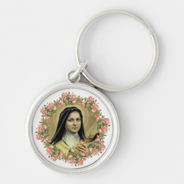 St. Therese die kleine Blume Pink Roses Crucifix Schlüsselanhänger (Vorne)
