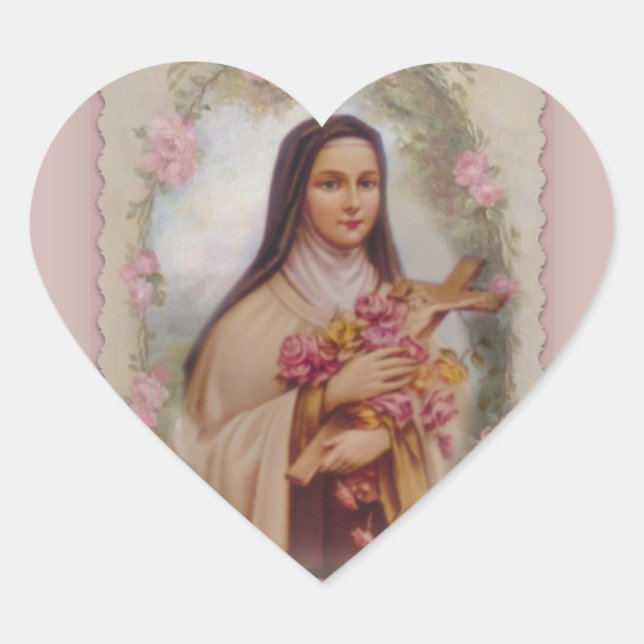 St. Therese die kleine Blume Rosenrosen Herz-Aufkleber (Vorderseite)