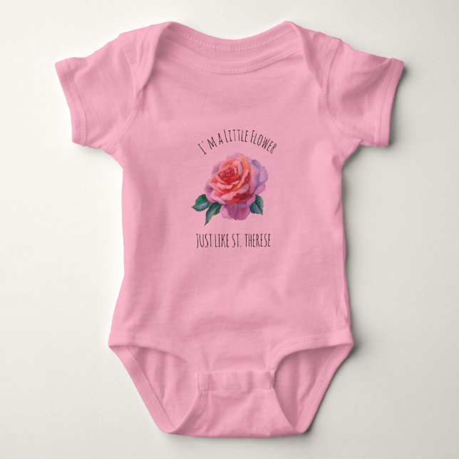 St. Therese die kleine Blumen-Rosa-Rose Baby Strampler (Vorderseite)
