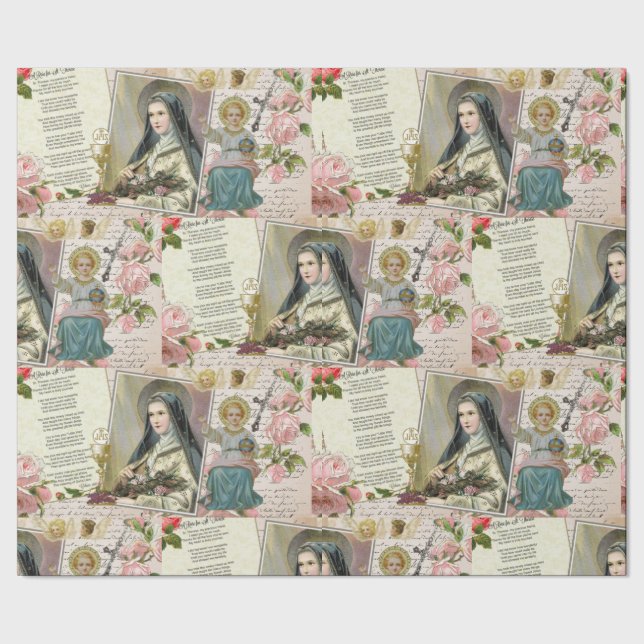 St. Therese Gedicht Vintag katholische Rosenkollag Geschenkpapier (Saum)