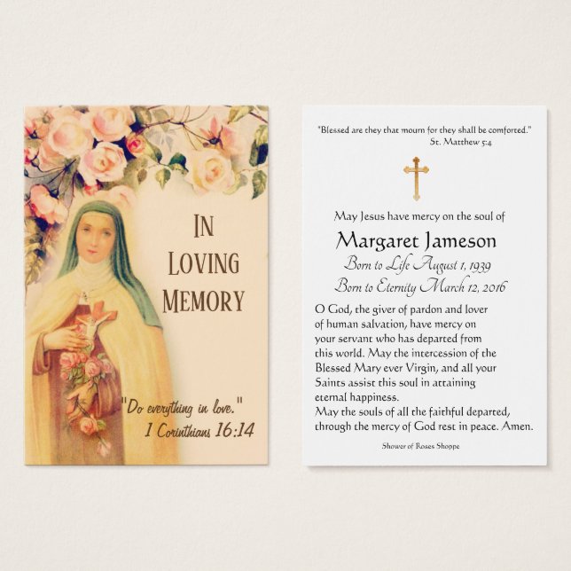St. Therese Katholische Beerdigungskarte - (Vorne & Hinten)
