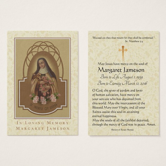 St. Therese Katholische Beerdigungskarte - (Vorne & Hinten)
