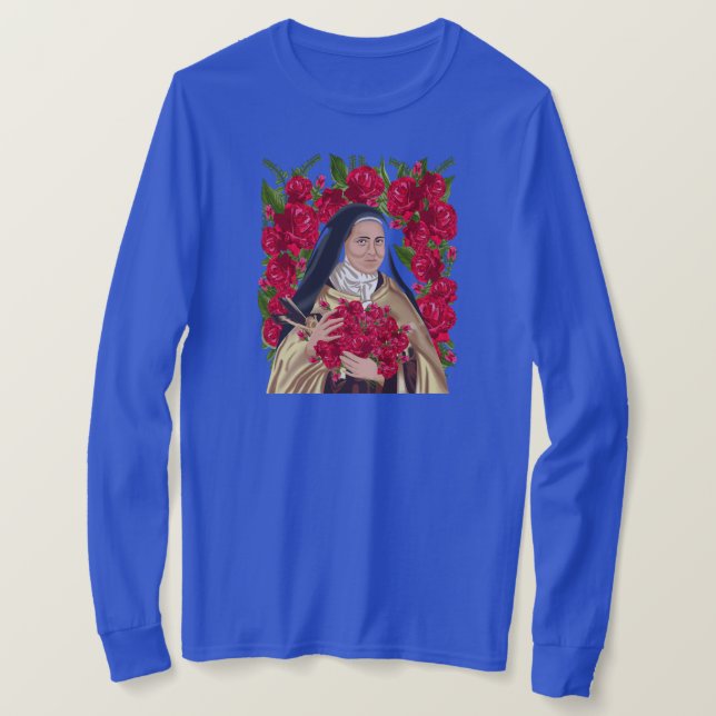 St. Therese Lisieux Blume Rose Christlich T-Shirt (Design vorne)
