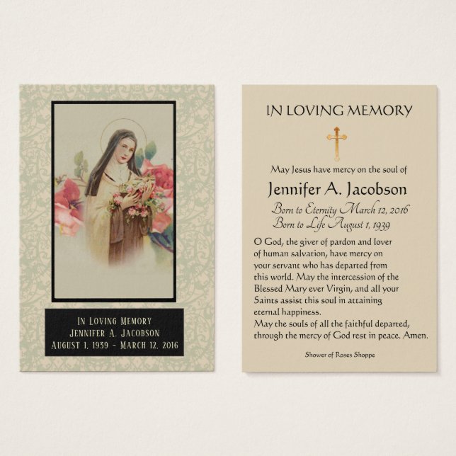 St. Therese of Lisieux Beerdigung Gedenkstätte (Vorne & Hinten)