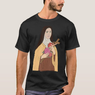 St Therese of Lisieux Kinder Kleine Blume Rose Cat T-Shirt