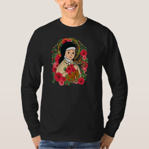 St Therese of Lisieux Kinder Kleine Blume Rose Cat T-Shirt