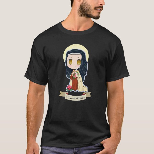 St Therese of Lisieux Kinder Kleine Blume Rose Cat T-Shirt (Vorderseite)