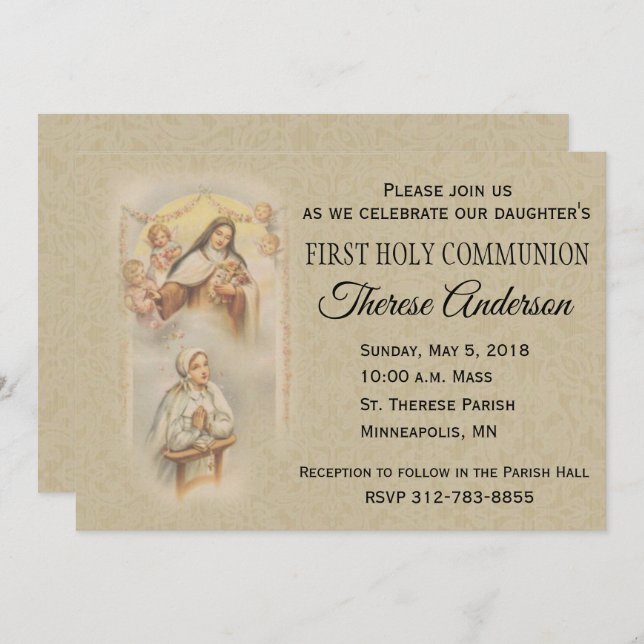 St. Therese première communion sainte Invitations (Devant / Derrière)