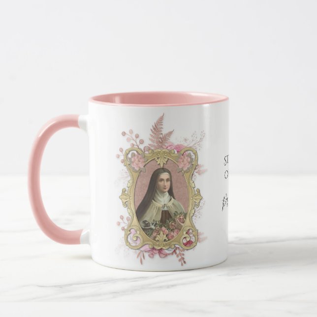 St. Therese Religious Carmelite Pink Floral Tasse (Links)