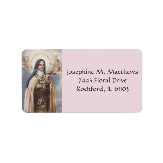 St. Therese the Little Blume Rose Crucifix Adressaufkleber (Vorne)