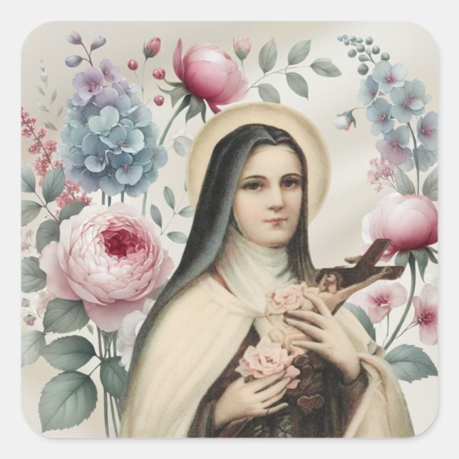 St. Therese von Lisieux Religiöse Rose Quadratischer Aufkleber (Vorderseite)