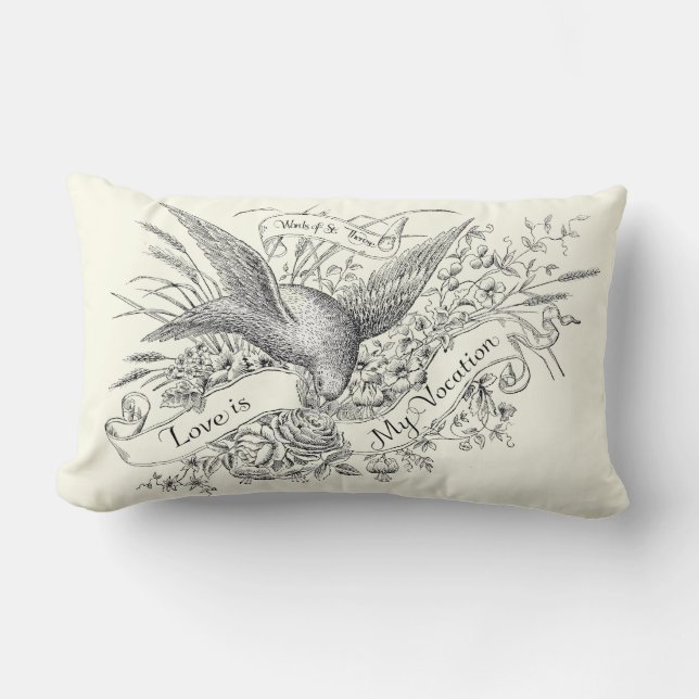 St. Therese Zitat mit Dove und Black & White Rose Lendenkissen (Vorderseite)