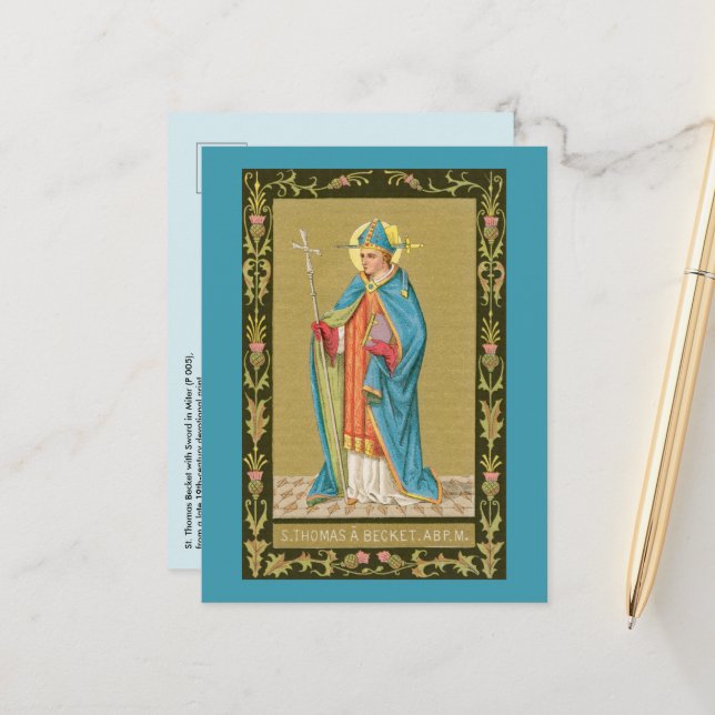 St. Thomas Becket mit Schwert in Miter (P 005) Postkarte (Vorderseite/Rückseite Beispiel)