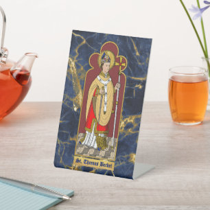 St. Thomas Becket mit Schwert (M 033; koloriert) Sockelschild