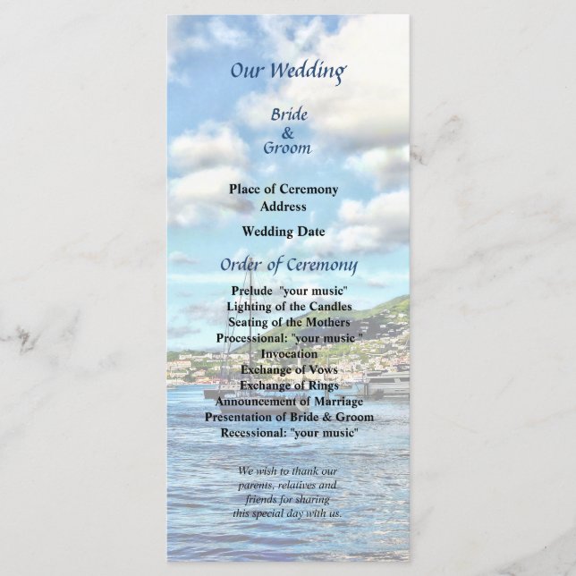 St Thomas Boats in Harbour Wedding Programme (Devant)