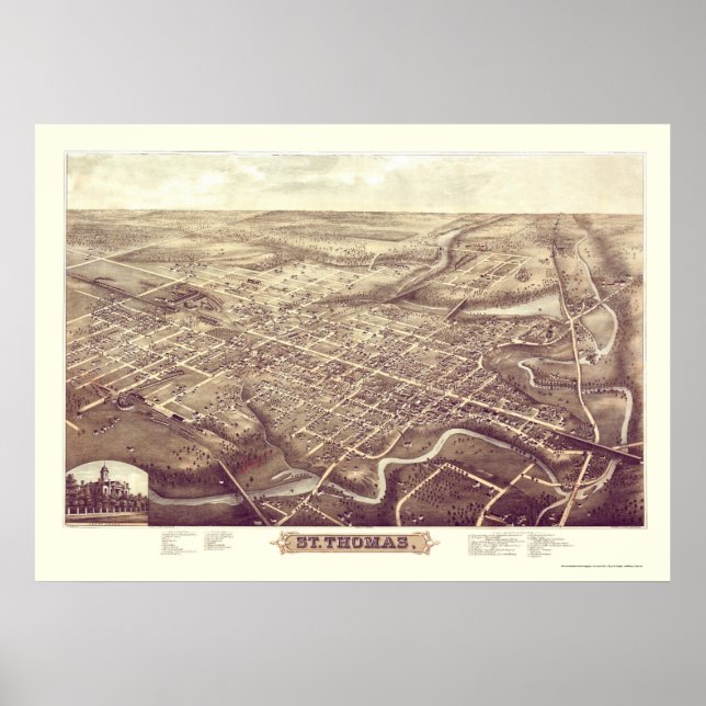 St. Thomas, ON, Kanada Panorama Karte - 1896 Poster (Vorne)