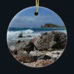 St. Thomas Rocky Beach Keramikornament<br><div class="desc">Eine unserer Touren in Saint Thomas, USVI, führte uns an diesen felsigen Strand. Der Kontrast des blauen Himmels und der Ozeanwellen zu den rosa und orangefarbenen Tönen der Felsen machte dieses Bild zu einem unwiderstehlichen Bild. Karo in unserem Shop für mehr Fotos an der Küste der Insel. Dieses Bild wird...</div>