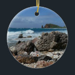 St. Thomas Rocky Beach Keramikornament<br><div class="desc">Eine unserer Touren in Saint Thomas, USVI, führte uns an diesen felsigen Strand. Der Kontrast des blauen Himmels und der Ozeanwellen zu den rosa und orangefarbenen Tönen der Felsen machte dieses Bild zu einem unwiderstehlichen Bild. Karo in unserem Shop für mehr Fotos an der Küste der Insel. Dieses Bild wird...</div>