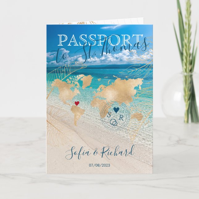 St. Thomas Wedding Reisepass - Weltkarte Einladung (Vorderseite)