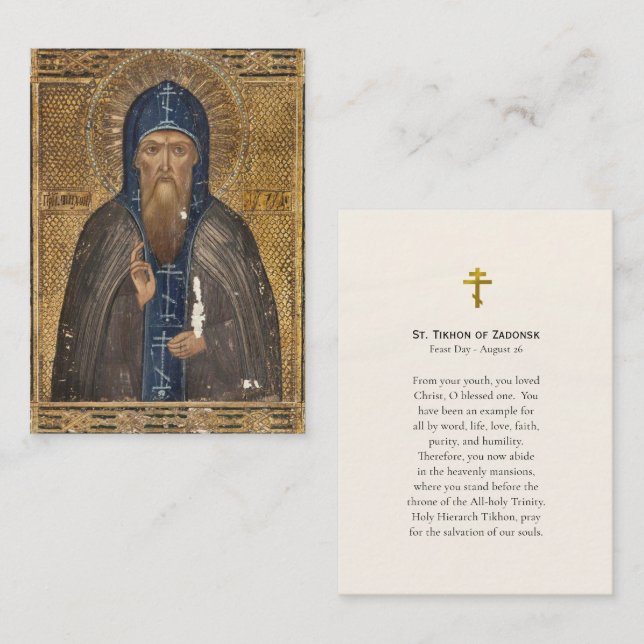 St. Tikhon von Zadonsk Orthodoxe Gebetskarte Platzkarte (Vorne/Hinten)